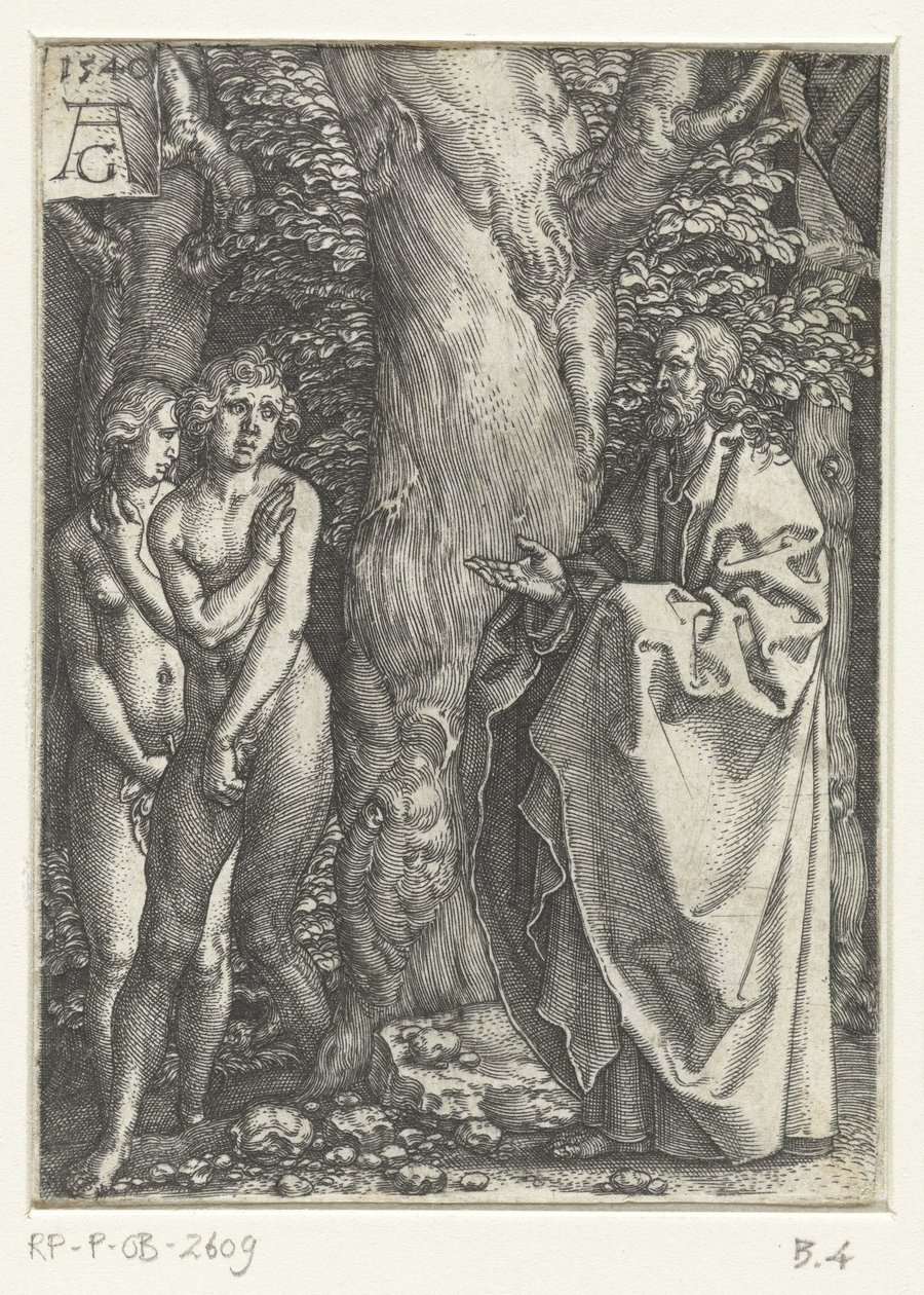 Adán y Eva se avergüenzan Historia de Adán y Eva (título de la serie) de Heinrich Aldegrever