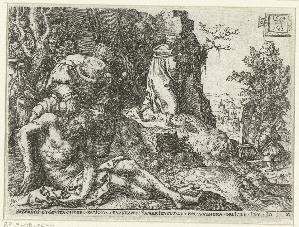 El buen samaritano cuida las heridas Parábola del Buen Samaritano (título de la serie) de Heinrich Aldegrever