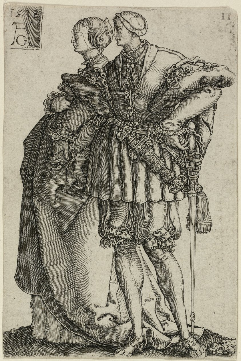 Pareja bailando, lámina once de Los grandes bailarines de bodas de Heinrich Aldegrever