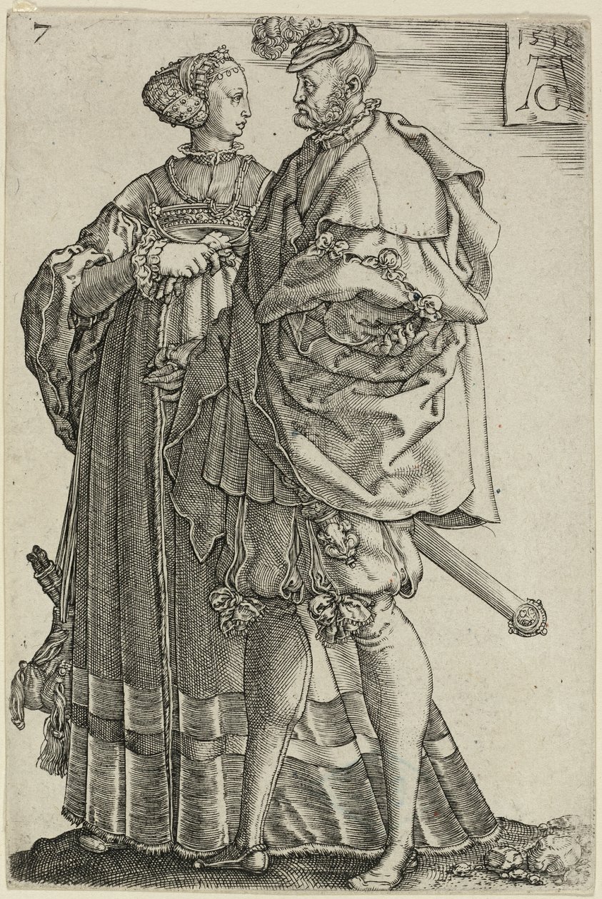 Pareja bailando, placa siete de Los grandes bailarines de bodas de Heinrich Aldegrever