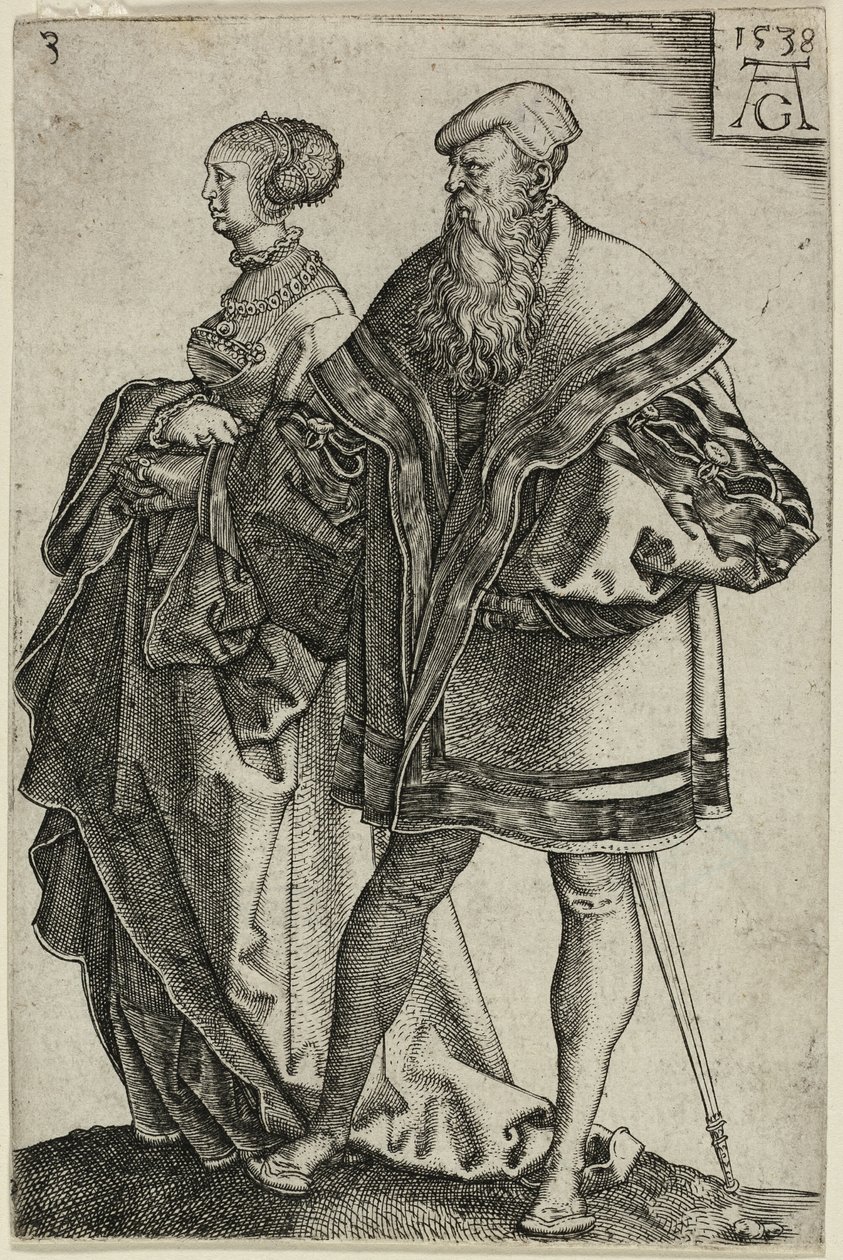 Pareja Bailando, lámina tres de Los Grandes Bailarines de Boda de Heinrich Aldegrever