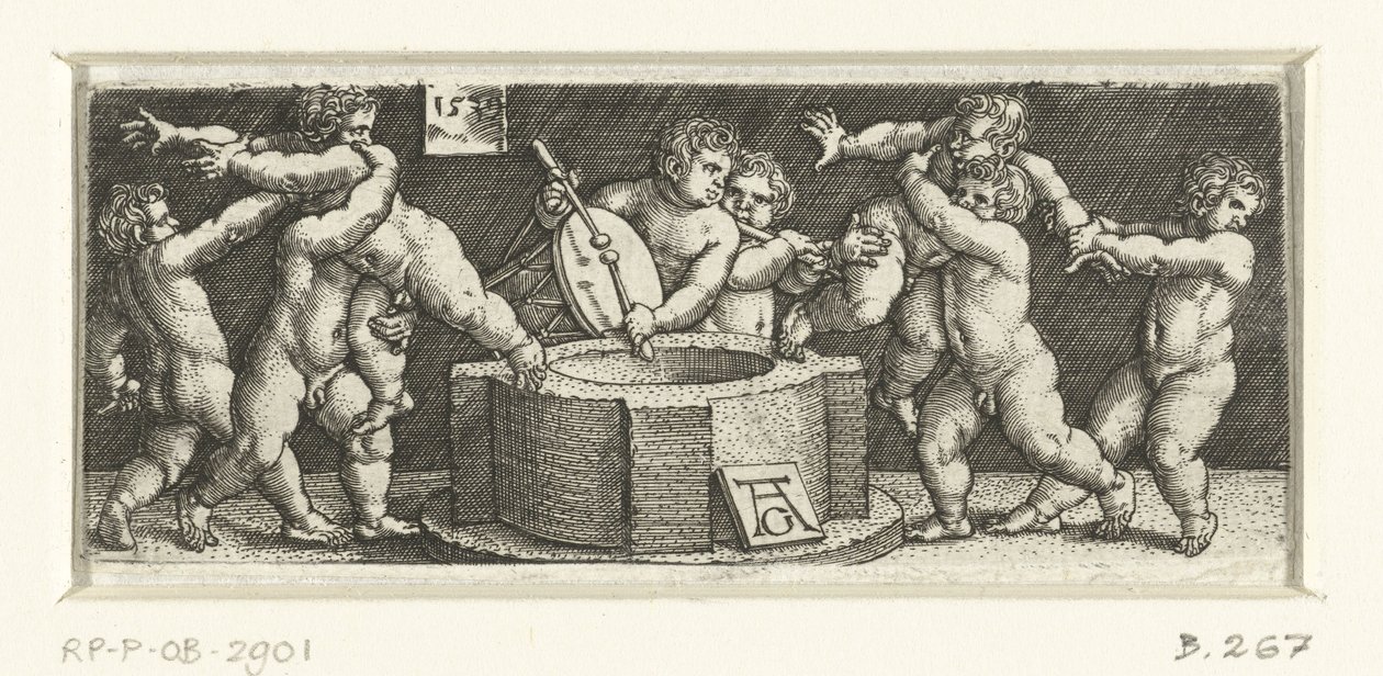 frisón con niños en un pozo de Heinrich Aldegrever