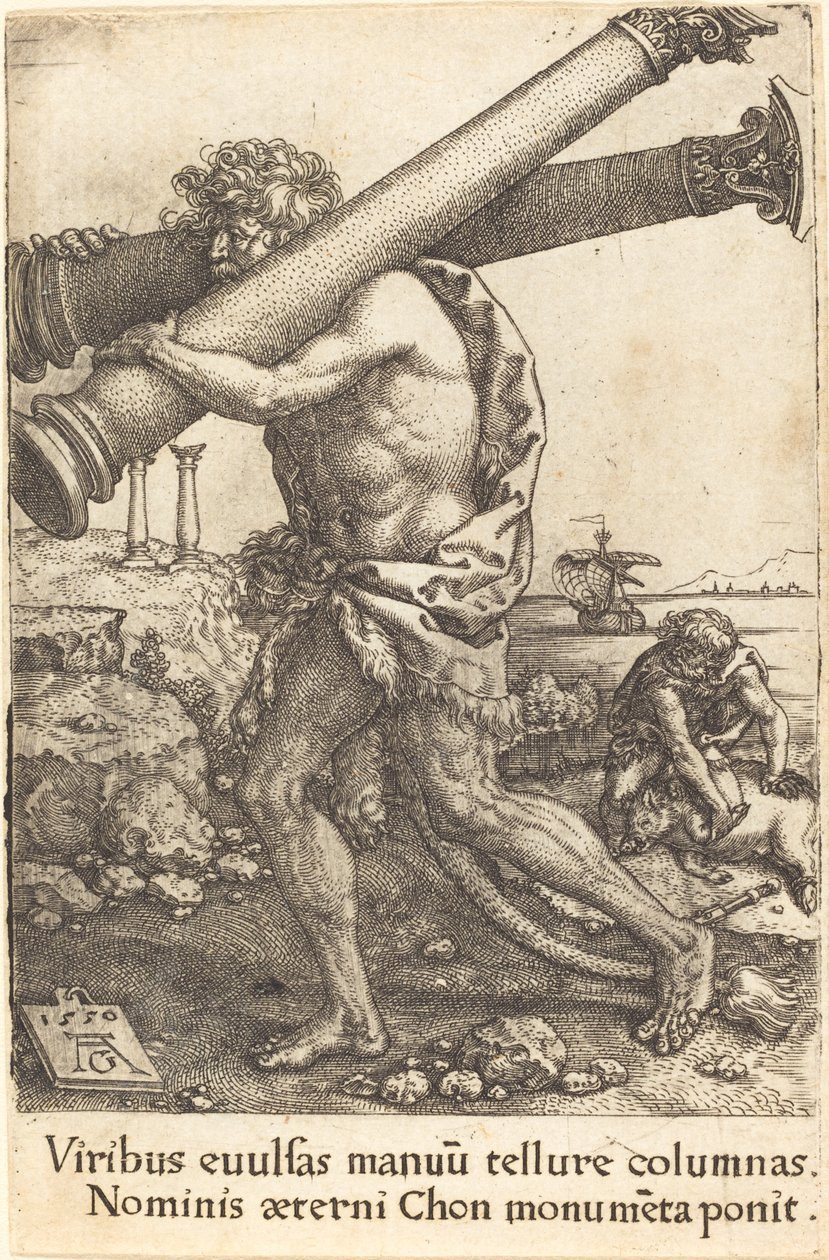 Hércules llevando las dos columnas de Gaza de Heinrich Aldegrever
