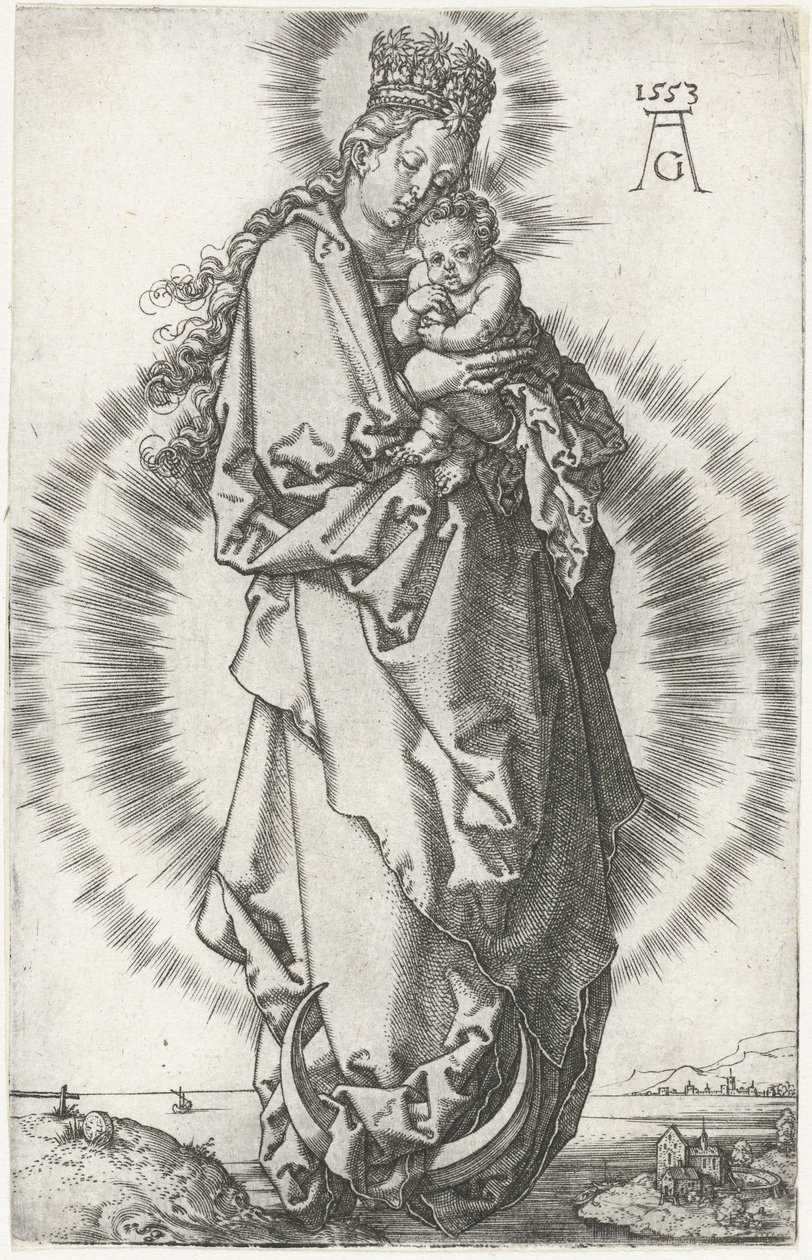 virgen y el niño en la luna creciente de Heinrich Aldegrever