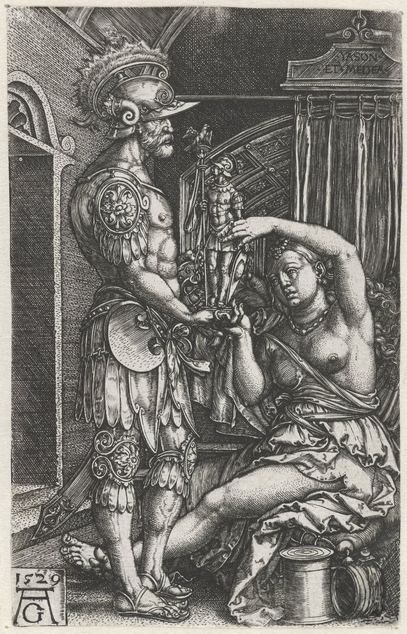 Medea le da una imagen a Jason de Heinrich Aldegrever