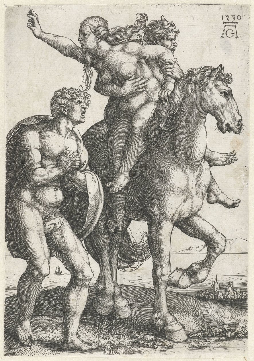 Secuestro de una mujer por un sátiro de Heinrich Aldegrever