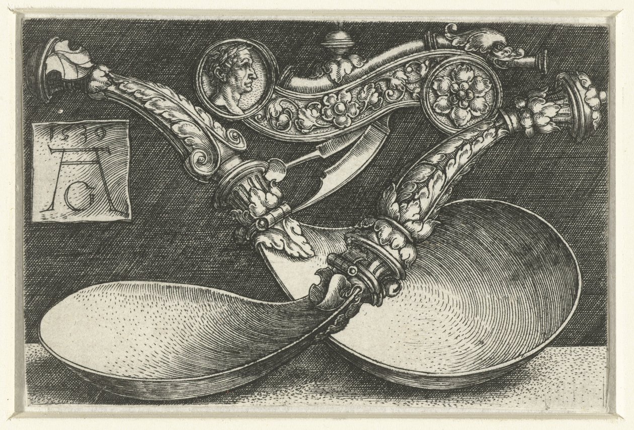 Diseño para dos cucharas y un silbato de Heinrich Aldegrever
