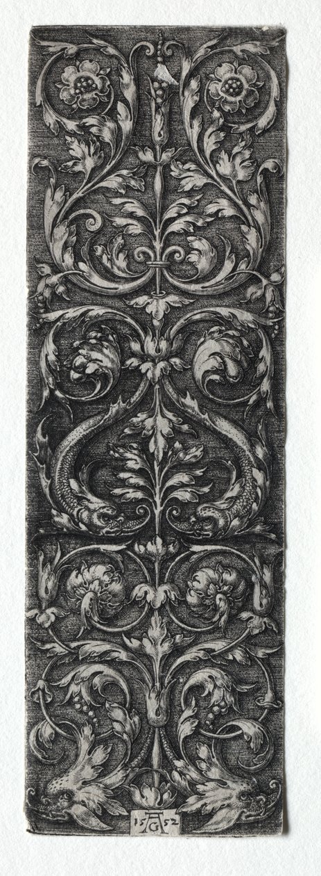 Diseño de ornamento con peces de Heinrich Aldegrever