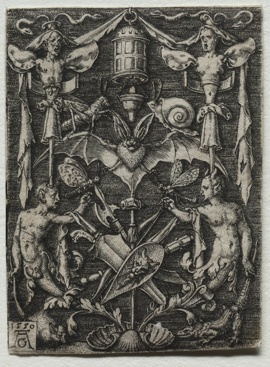 Diseño de ornamento con un murciélago en el centro, 1550 de Heinrich Aldegrever