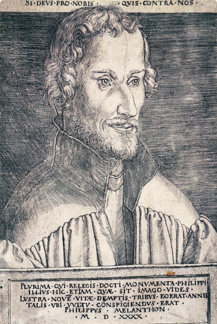 Retrato de Philip Melanchthon o Philipp Schwarzerd (1497-1560), humanista y teólogo alemán, grabado por Heinrich Aldegrever (1502-ca 1561) de Heinrich Aldegrever