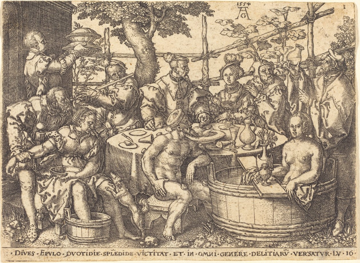 El hombre rico en la mesa, 1554 de Heinrich Aldegrever