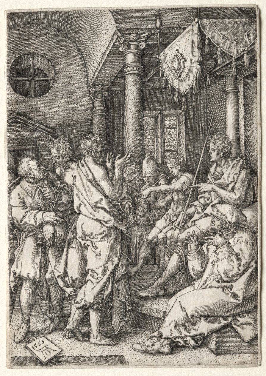 La historia de Susana: Daniel interrogando a los ancianos de Heinrich Aldegrever