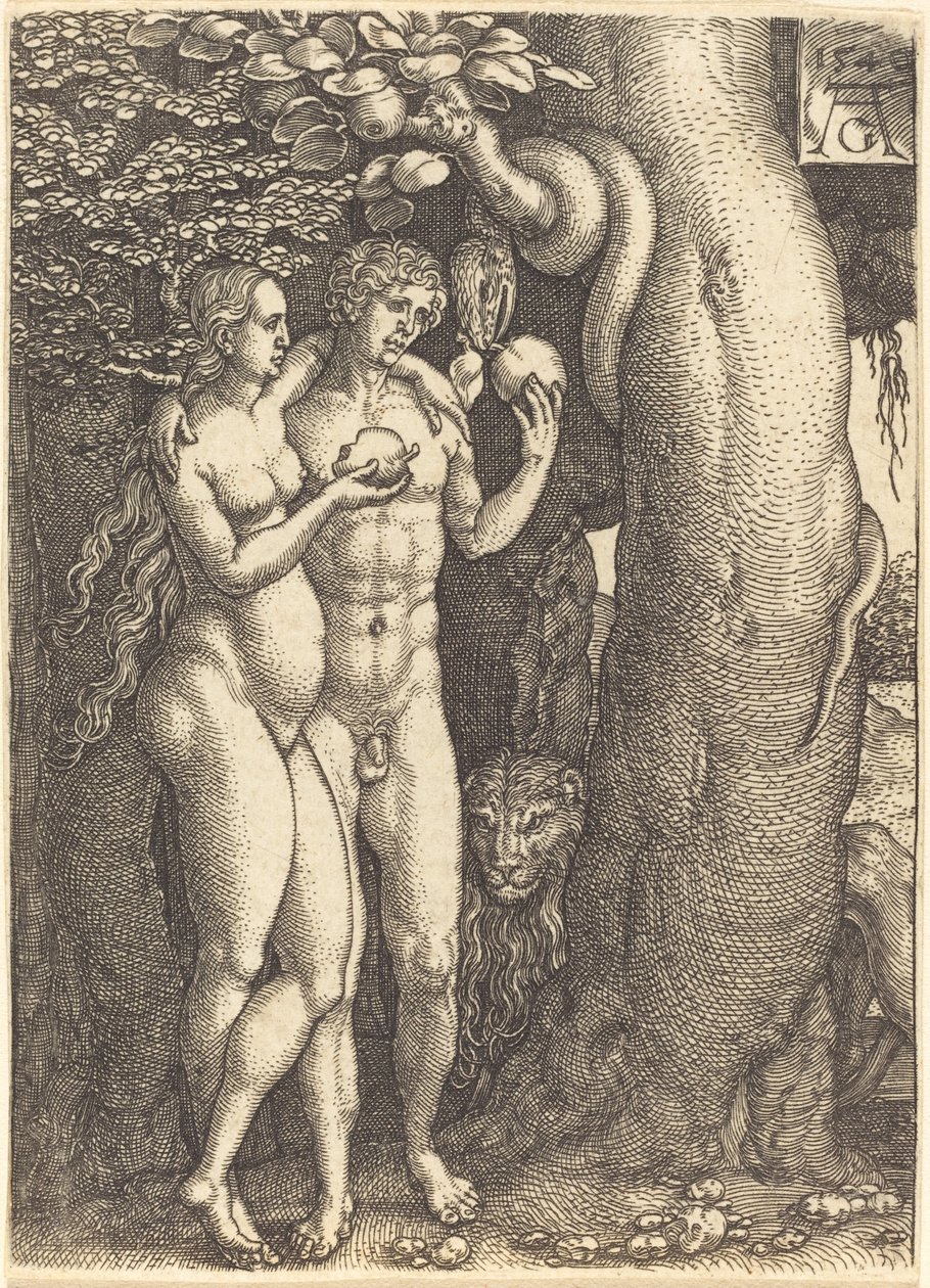 La tentación por la serpiente de Heinrich Aldegrever