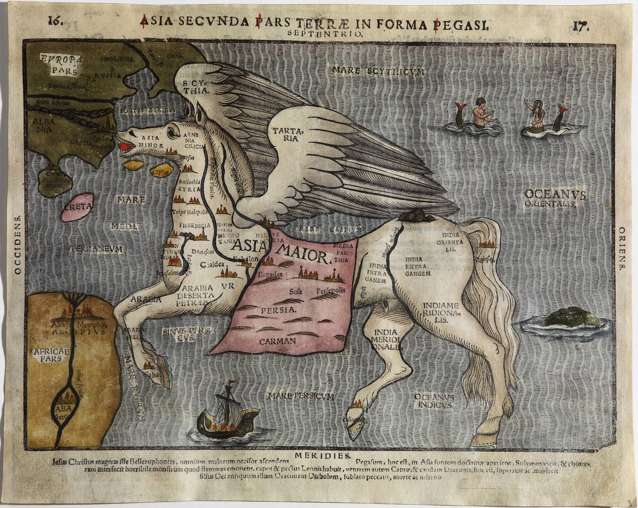 Asia Secunda Pars Terrae en Forma Pegasi Asia en la Forma de Pegaso de Heinrich Bünting