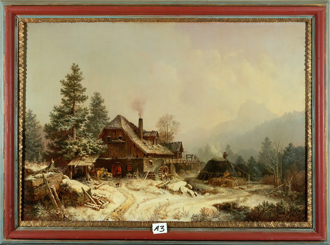 El viejo molino en invierno de Heinrich Burkel