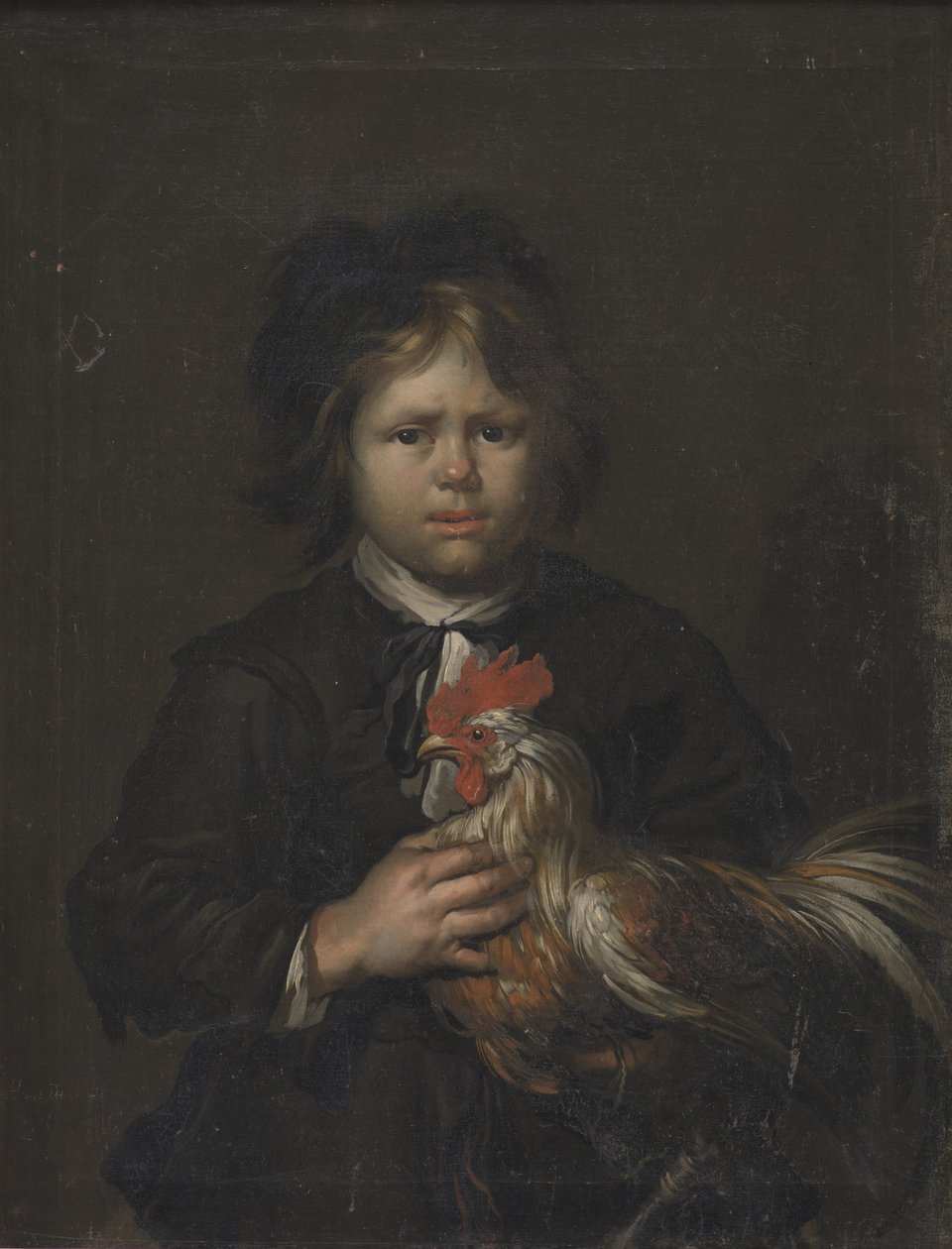 Un niño de granja con un gallo de Heinrich Dittmers