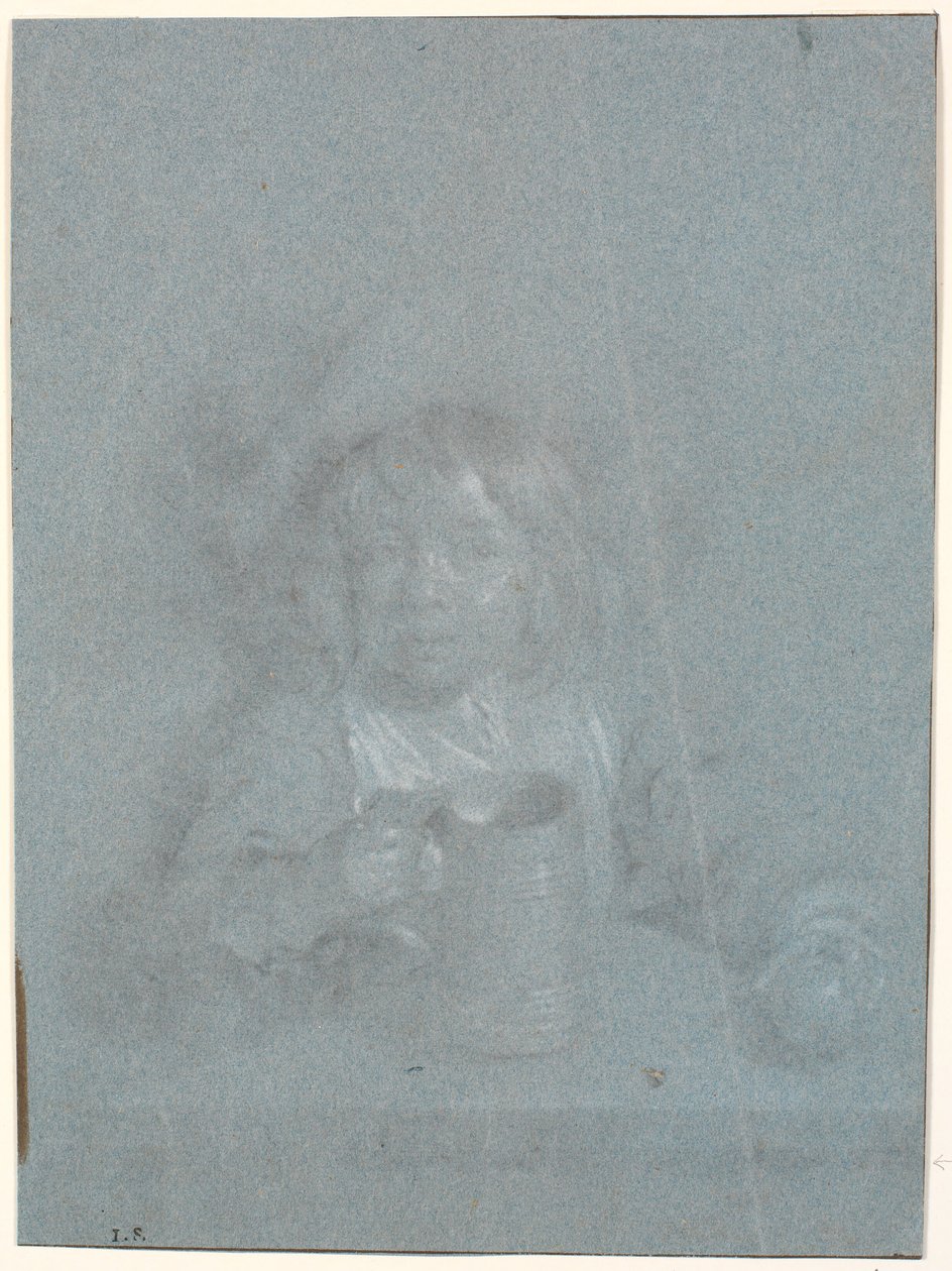 Un niño en una mesa con una manzana y una jarra en las manos de Heinrich Dittmers