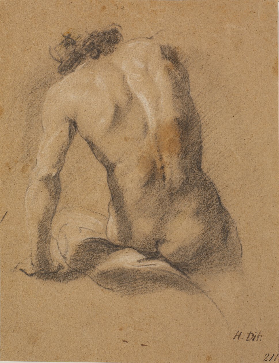 Modelo masculino sentado, visto desde la espalda de Heinrich Dittmers