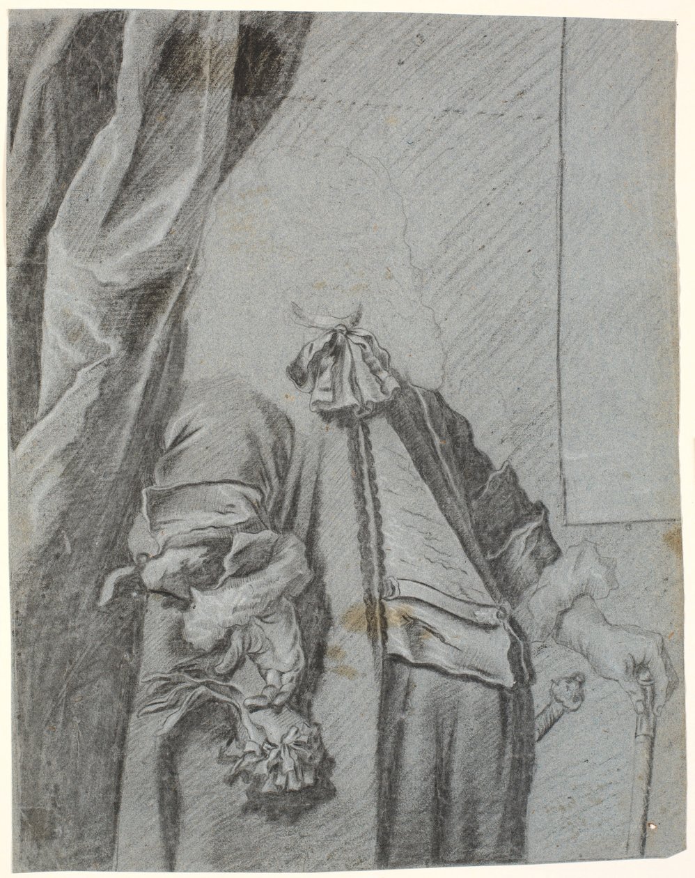 Estudio para un retrato de hombre, figura 3/4, mano derecha sosteniendo un guante, apoyada en el costado, mano izquierda apoyada en un bastón de Heinrich Dittmers