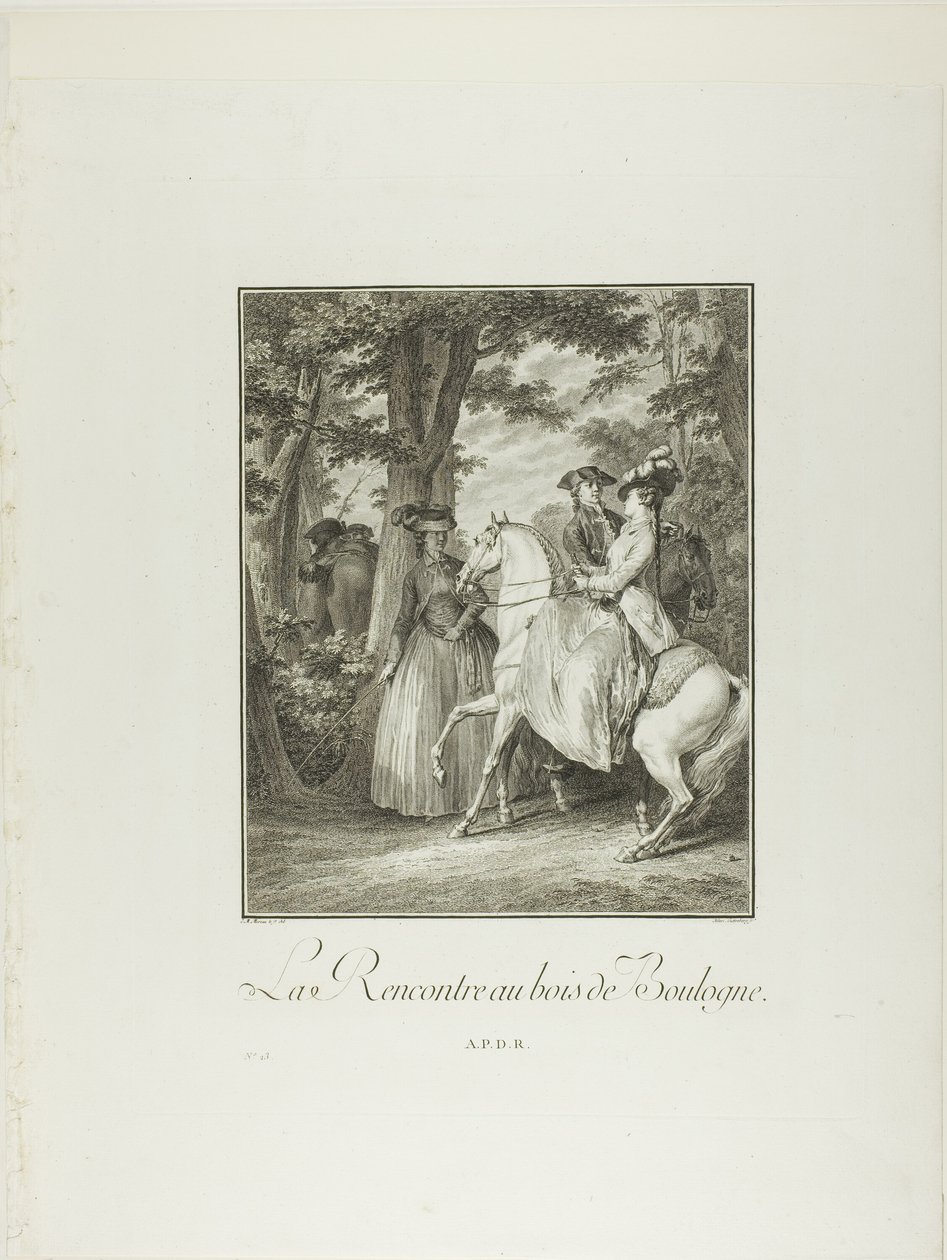Encuentro en el bosque de Boulogne, de Monument du Costume Physique et Moral de la fin du Dix-huitième siècle de Heinrich Guttenberg