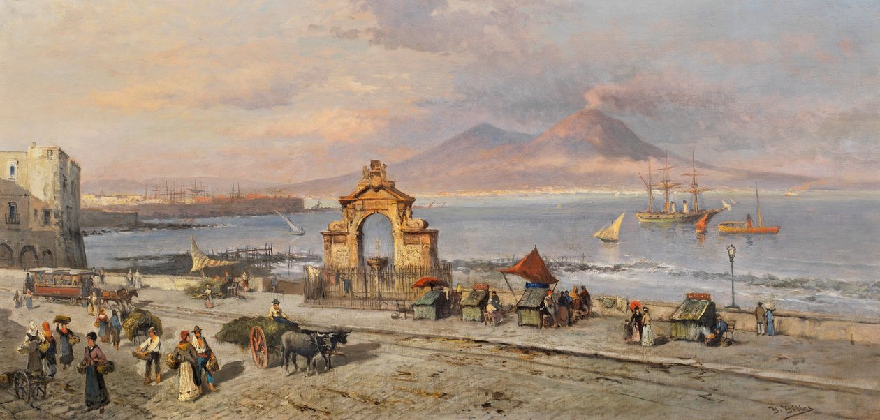Heinrich Hiller - Vista de la bahía de Nápoles con el Vesubio de Heinrich Hiller