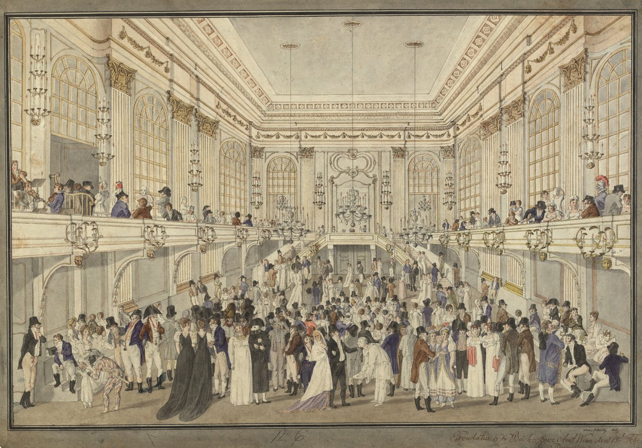 Baile de máscaras en el Redoutensaal de la Hofburg de Viena, c. 1815 de Heinrich Joseph Schütz