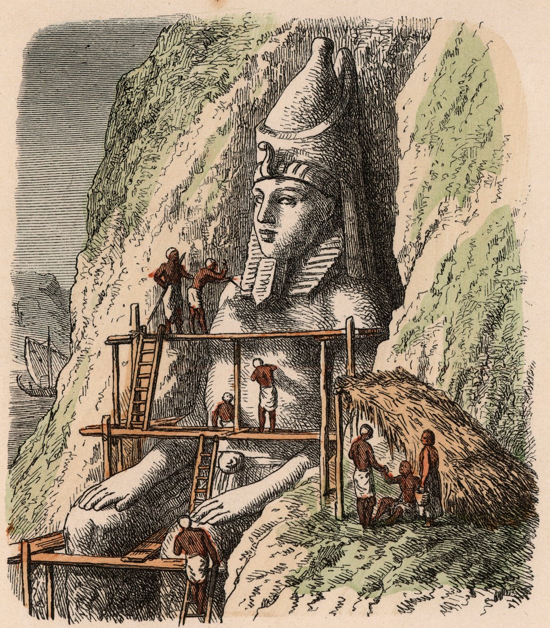 Egipto antiguo: Tallando una estatua del Templo de Abu Simbel, 1866 de Heinrich Leutemann