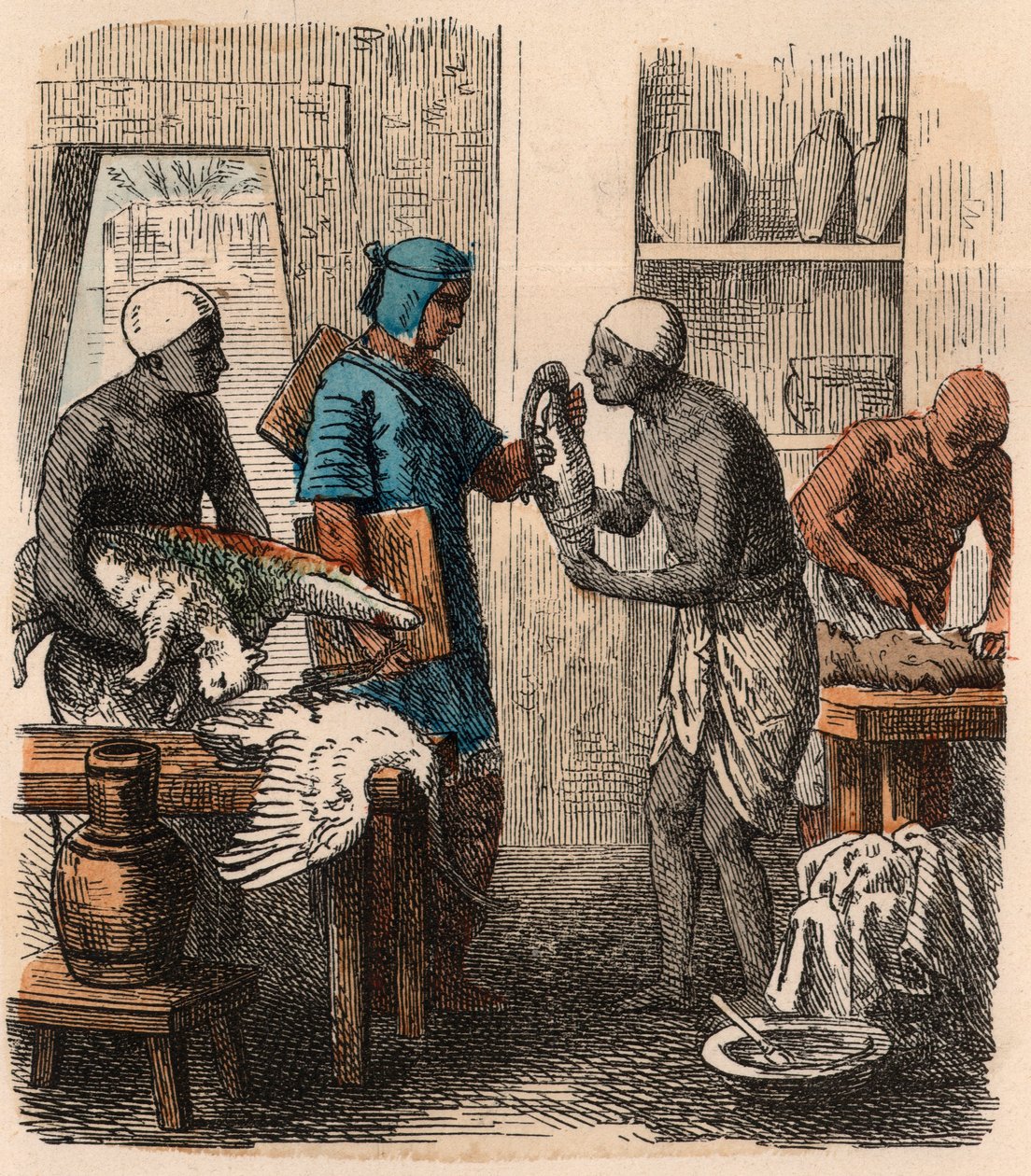 Egipto antiguo: Embalsamando animales, 1866 de Heinrich Leutemann