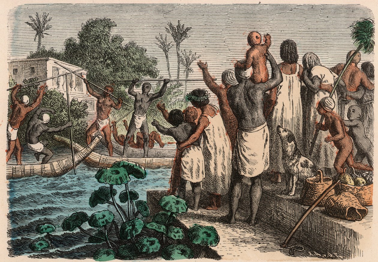 Egipto antiguo: Justa acuática, 1866 de Heinrich Leutemann