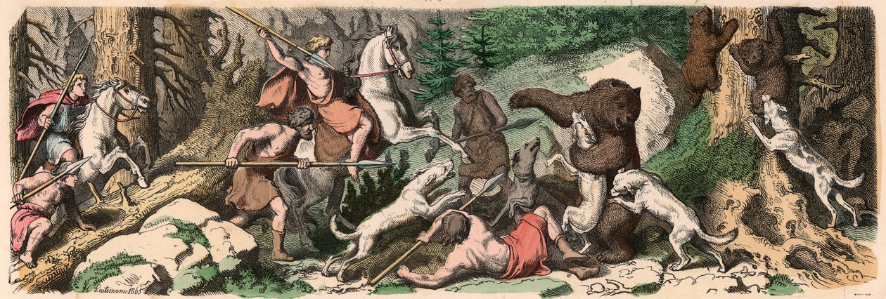 Grecia Antigua: Caza de osos de Heinrich Leutemann