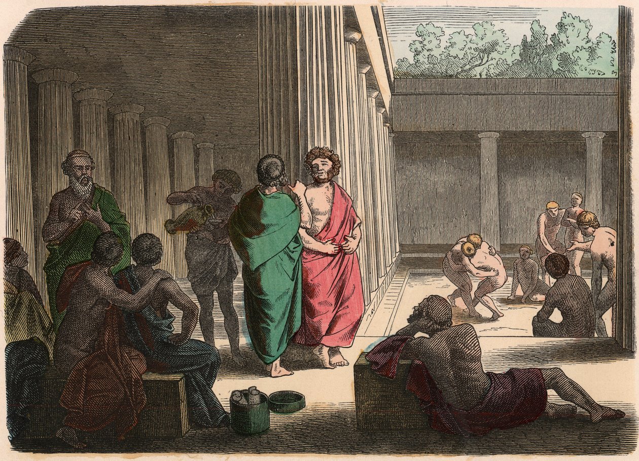 Grecia Antigua: En el Gimnasio. Platonistas, epicúreos, cínicos y luchadores de Heinrich Leutemann