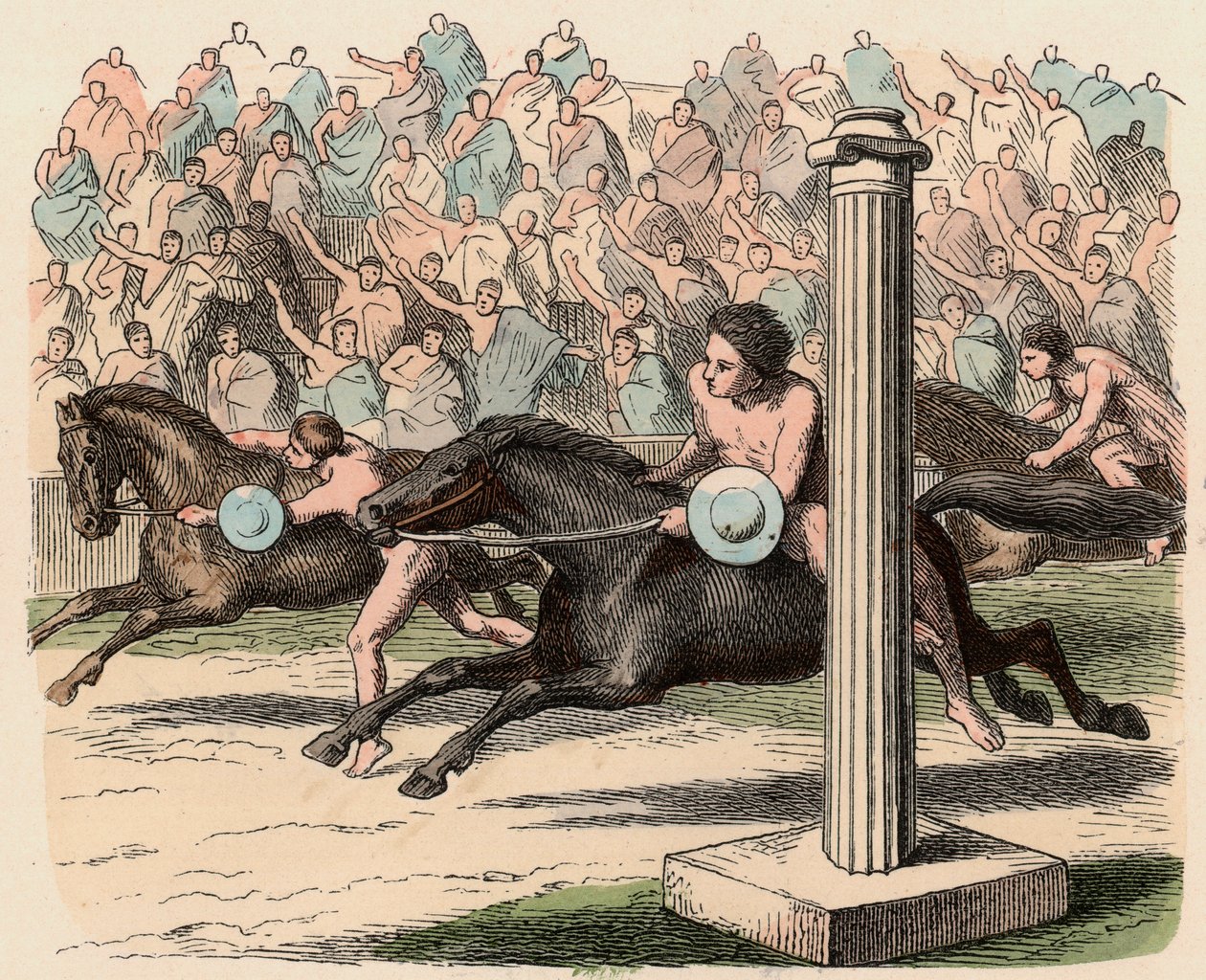 Grecia Antigua: Deporte: Montar y desmontar de un caballo a velocidad de Heinrich Leutemann