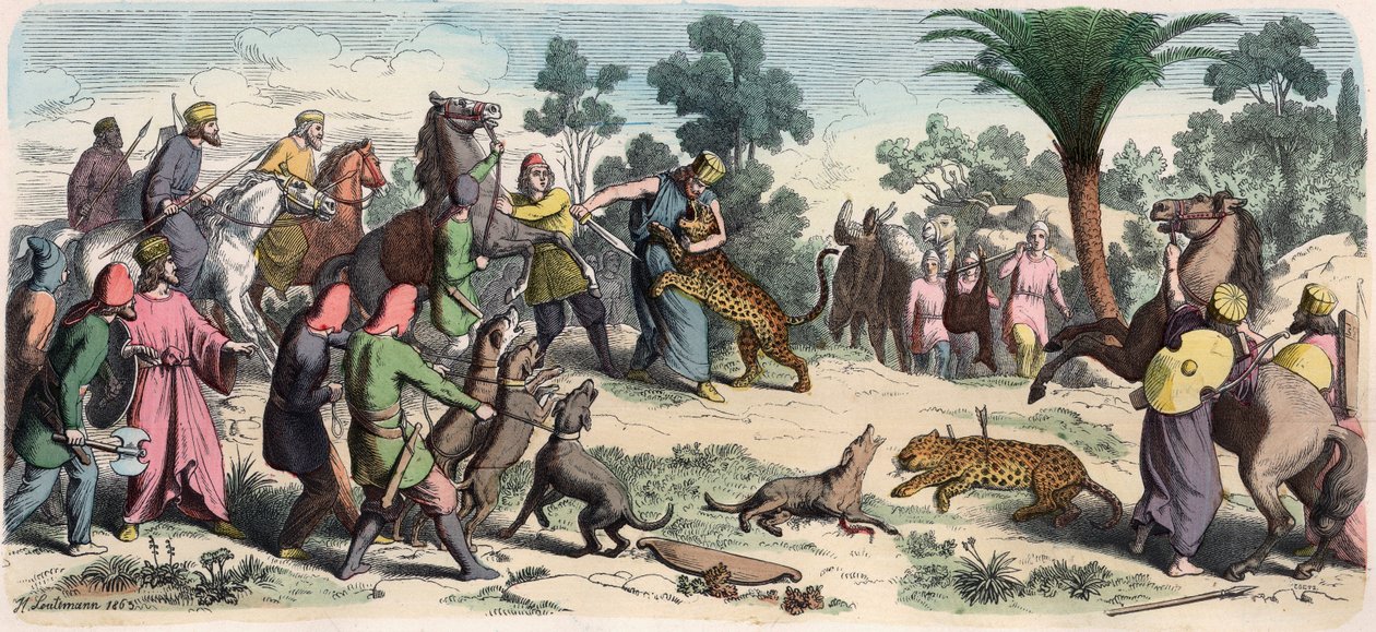 Antiguo Oriente: Un rey persa y su séquito cazando de Heinrich Leutemann