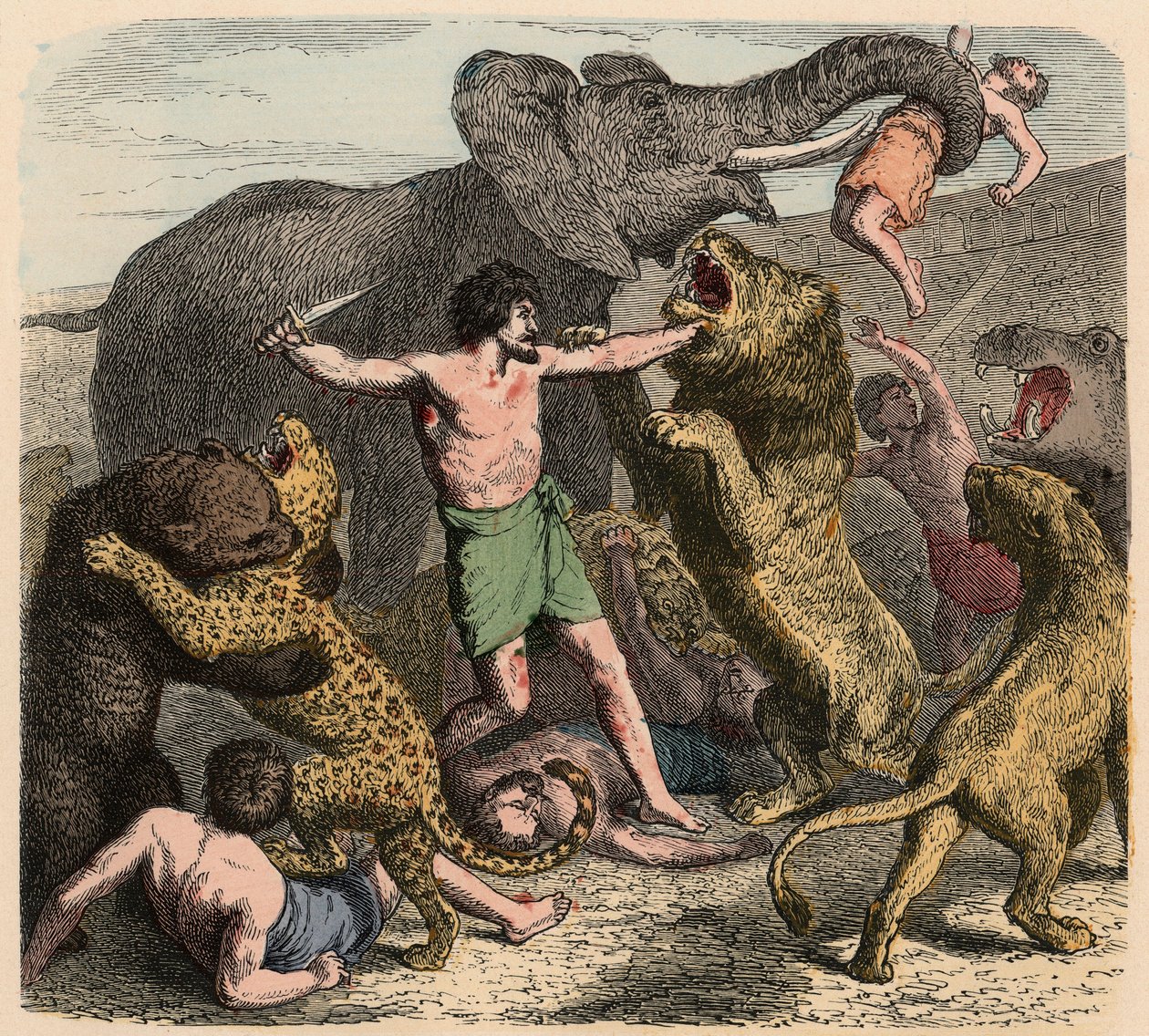 Roma antigua: Criminales siendo atacados por animales salvajes, 1866 de Heinrich Leutemann