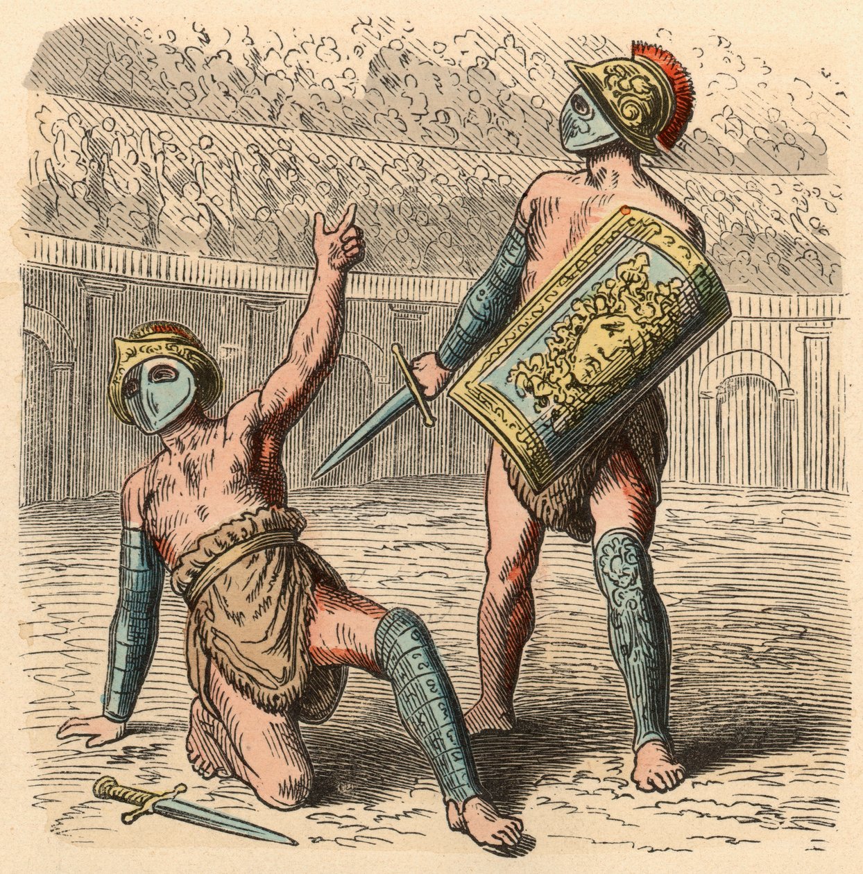 Roma Antigua: Luchas de gladiadores en el anfiteatro de Heinrich Leutemann