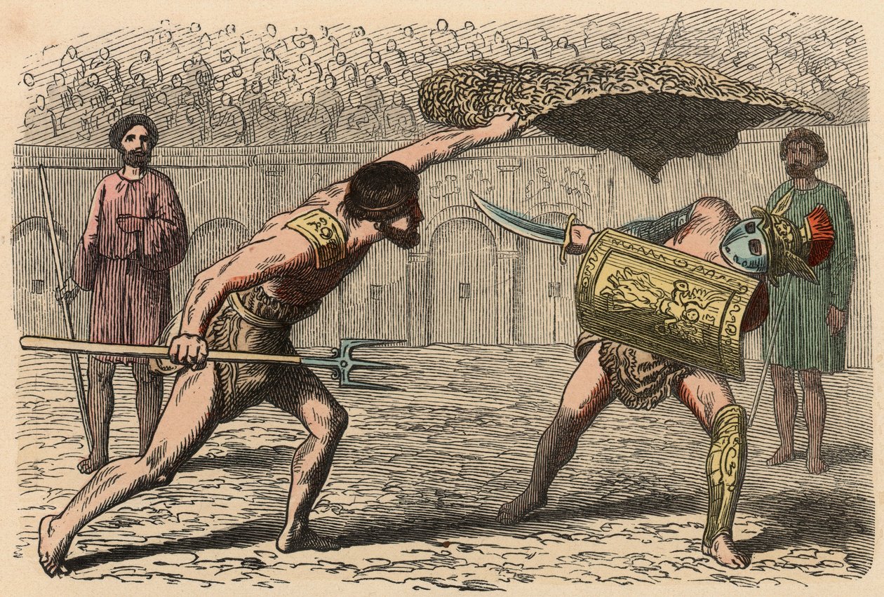 Roma Antigua: Luchas de gladiadores en el anfiteatro de Heinrich Leutemann