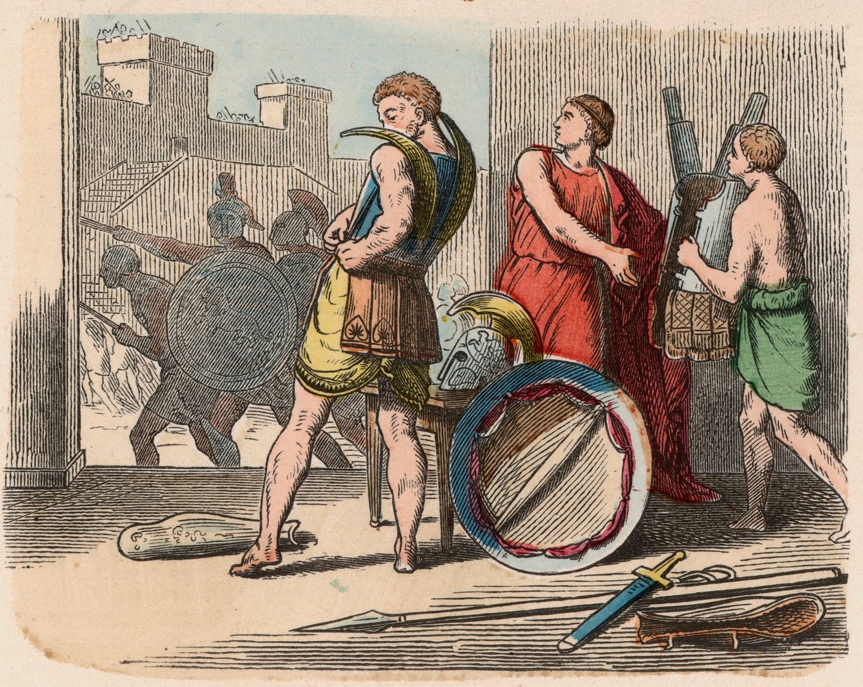 Grecia en la época de las Repúblicas: Guerreros con su armadura de Heinrich Leutemann