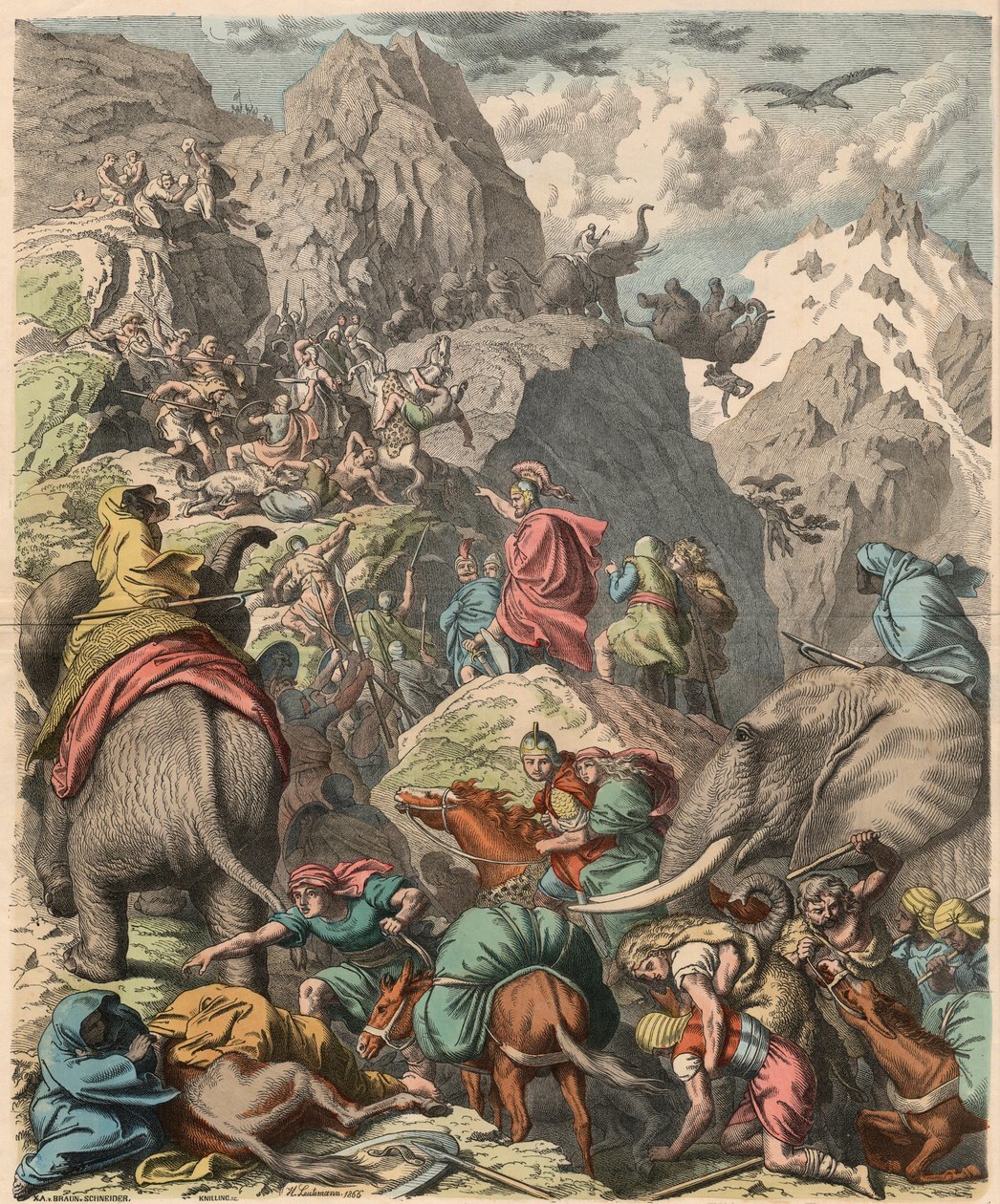 Segunda Guerra Púnica: Aníbal cruzando los Alpes, 1866 de Heinrich Leutemann