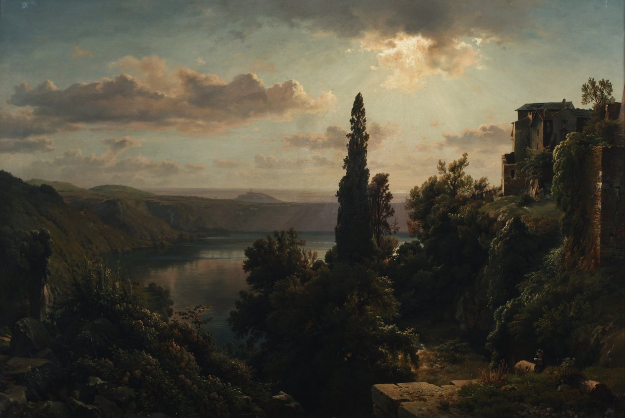 Vista del lago Nemi en las colinas de Alban cerca de Roma de Heinrich Louis Theodor Gurlitt