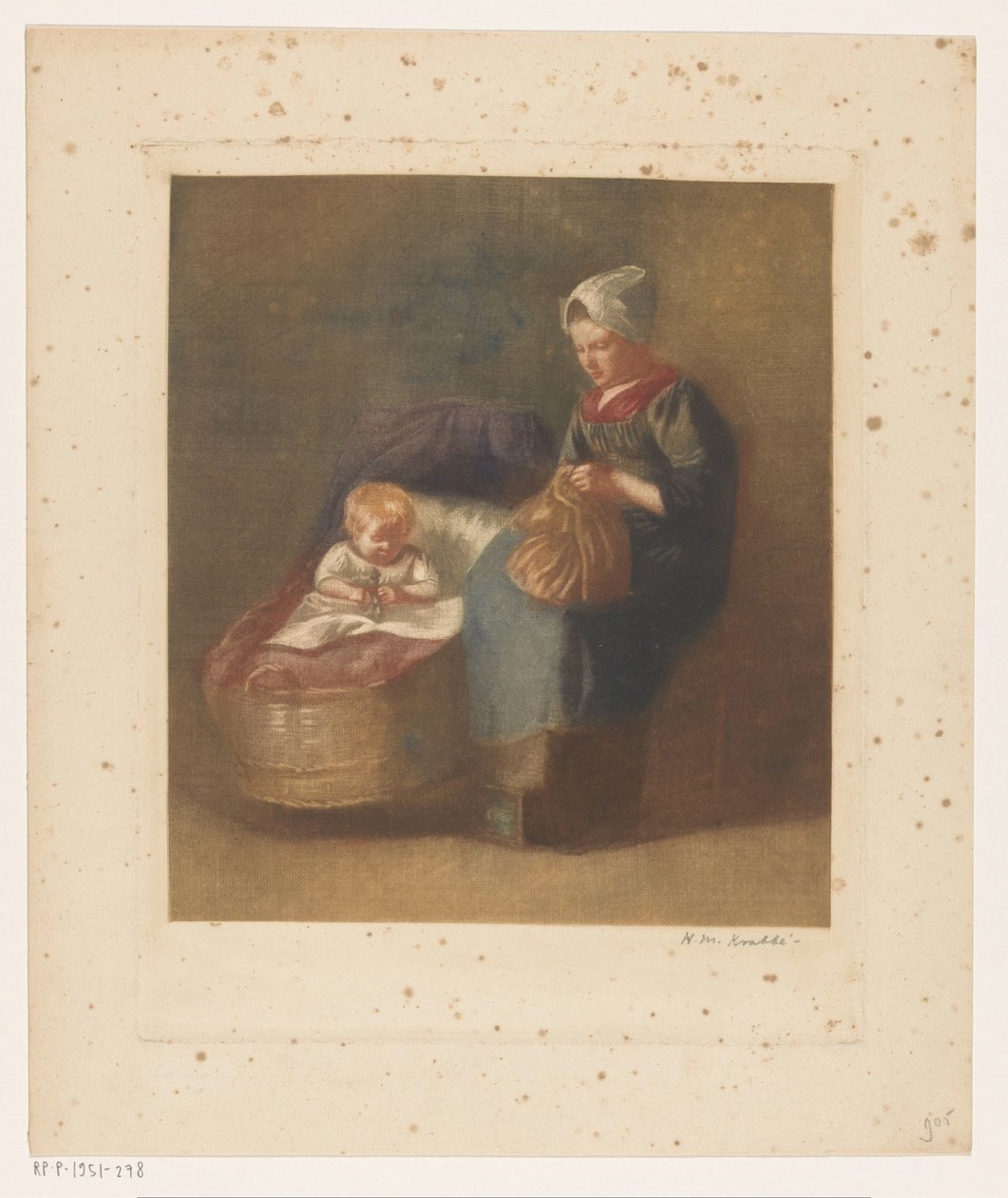 Mujer manual junto a un niño una cuna de Heinrich M. Krabbé (signed by artist)