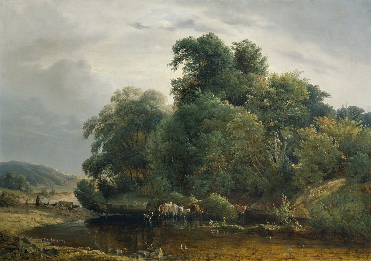 Paisaje con ganado y pastora de Heinrich Peyer
