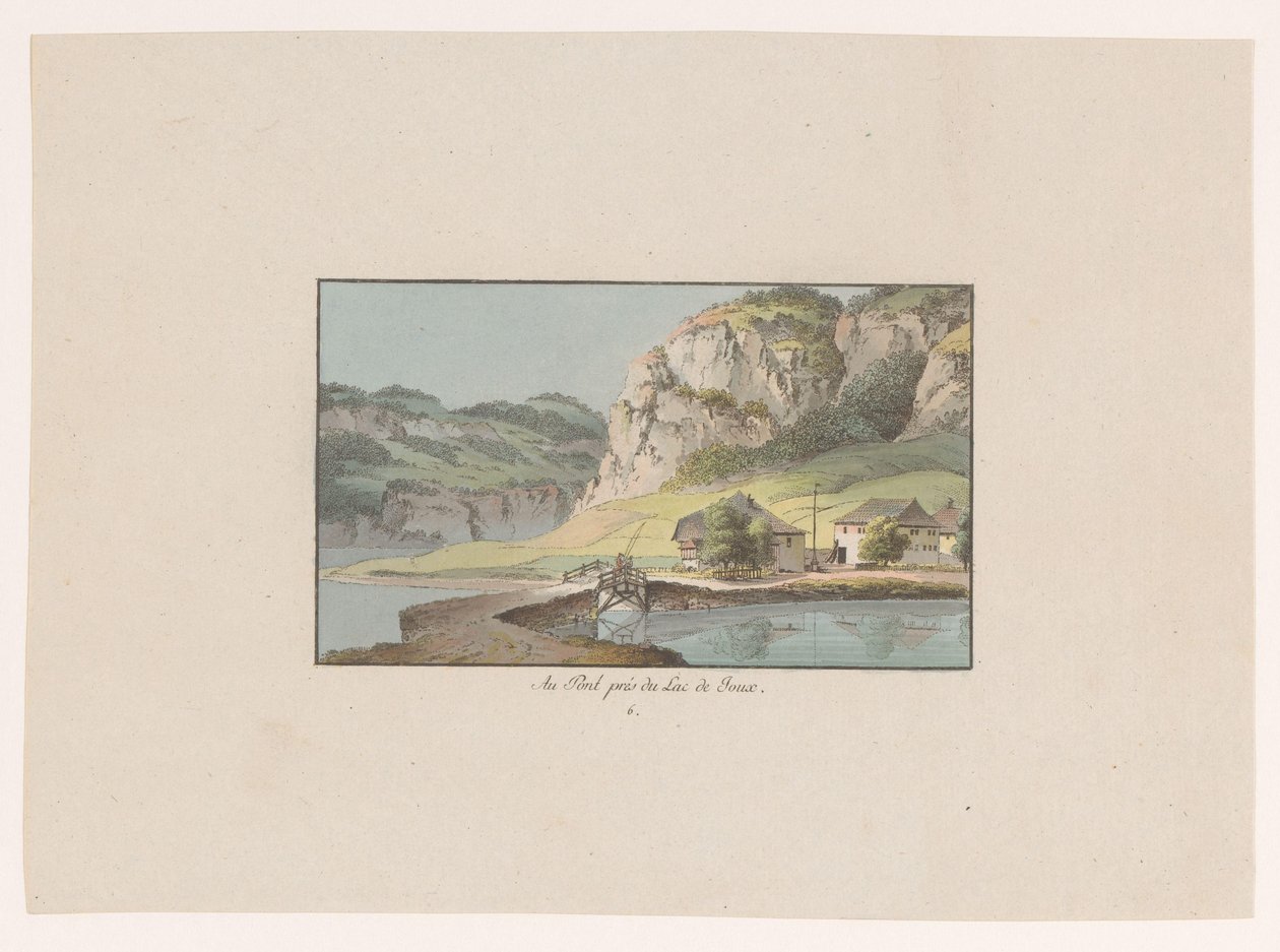 Vista de Le Pont en el Lago de Joux
Au Pont prés du Lac de Joux (título en el objeto)
Gezichten op Zwitserland (título de la serie)
Colección de algunas vistas dibujadas en Suiza a partir de la naturaleza (título de la serie) de Heinrich Rieter