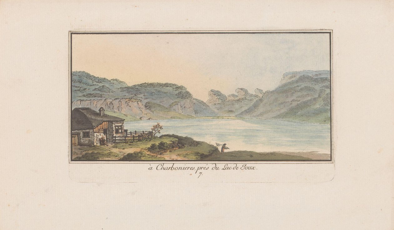 Vista de Les Charbonnières en el Lago de Joux
à Charbonieres, près du Lac de Joux (título en el objeto)
Paisajes en Suiza (título de la serie)
Sammlung einiger Aussichten in der Schweiz (título de la serie) de Heinrich Rieter