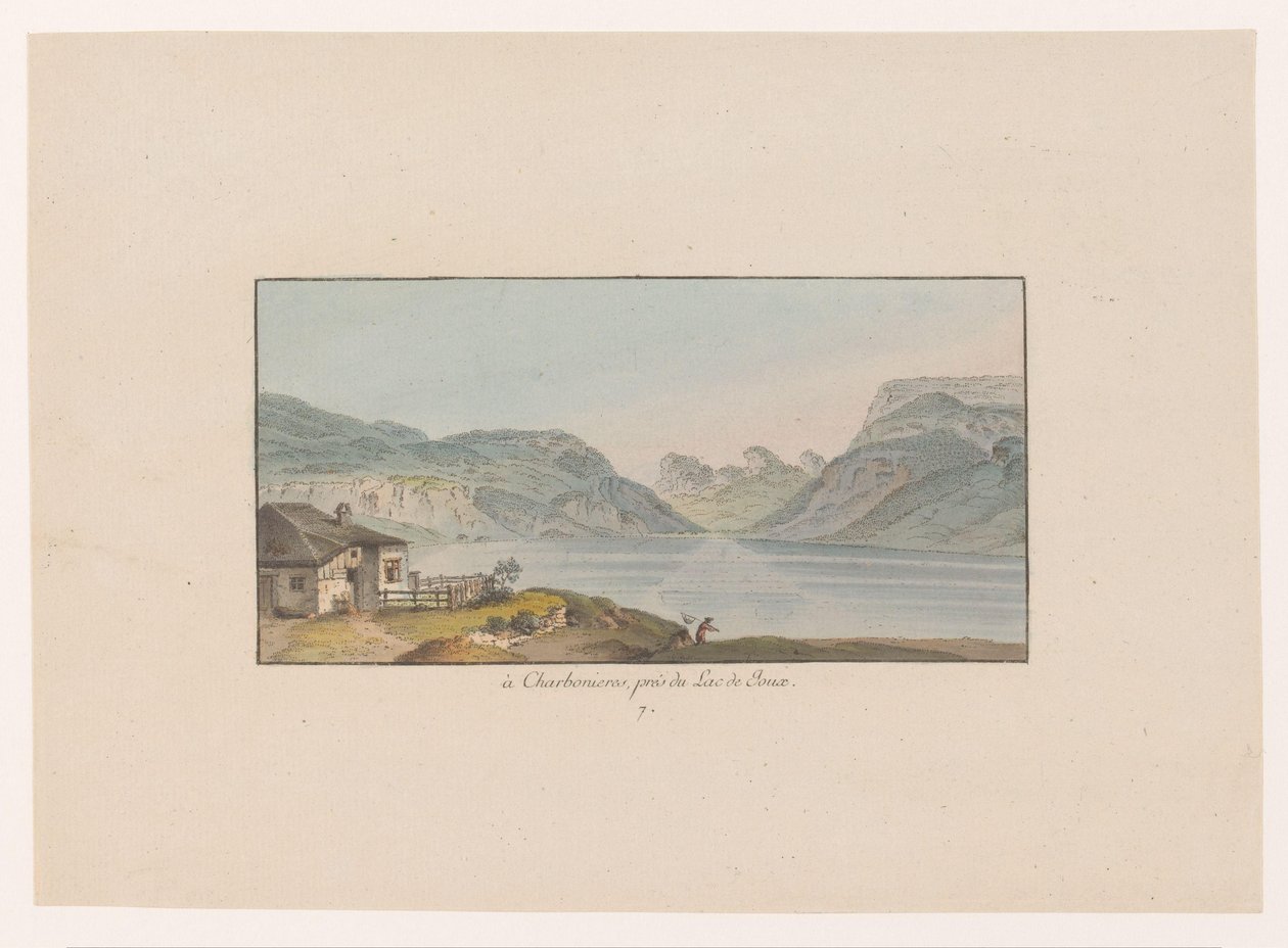 Gezicht op Les Charbonnières bij het Lac de Joux en Charbonieres, cerca de Lac de Joux (título sobre objeto) Gezichten op Zwitserland (título de la serie) Colección de algunas vistas dibujadas en Suiza de la naturaleza (título de la serie) de Heinrich Rieter