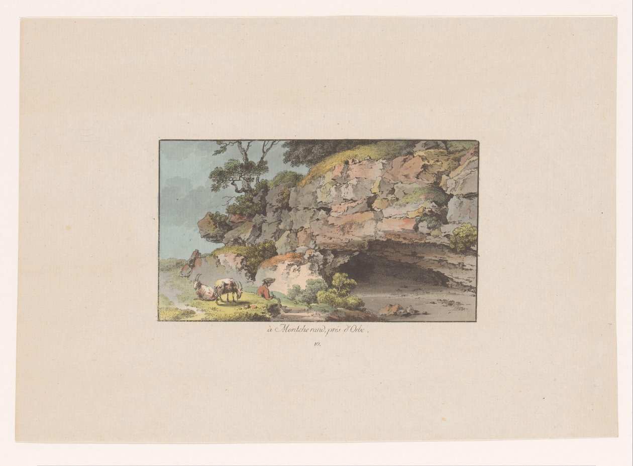 Vista de un pastor con cabras junto a una cueva cerca de Montcherand
à montcherand, prés d