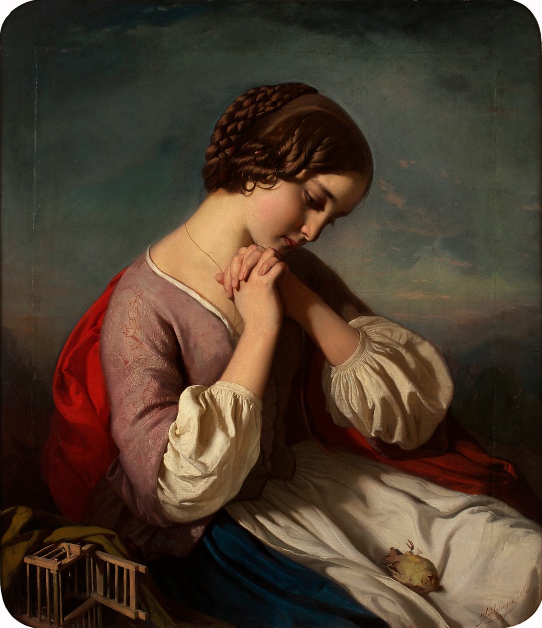 niña con pájaro muerto de Heinrich Schlesinger