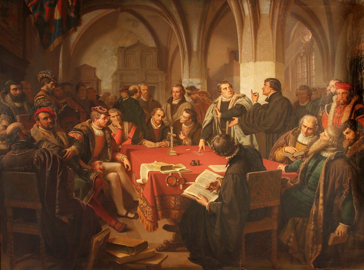 August Noack diálogo religioso en el castillo de Marburgo 1869 sin marco de Heinrich Stürzl