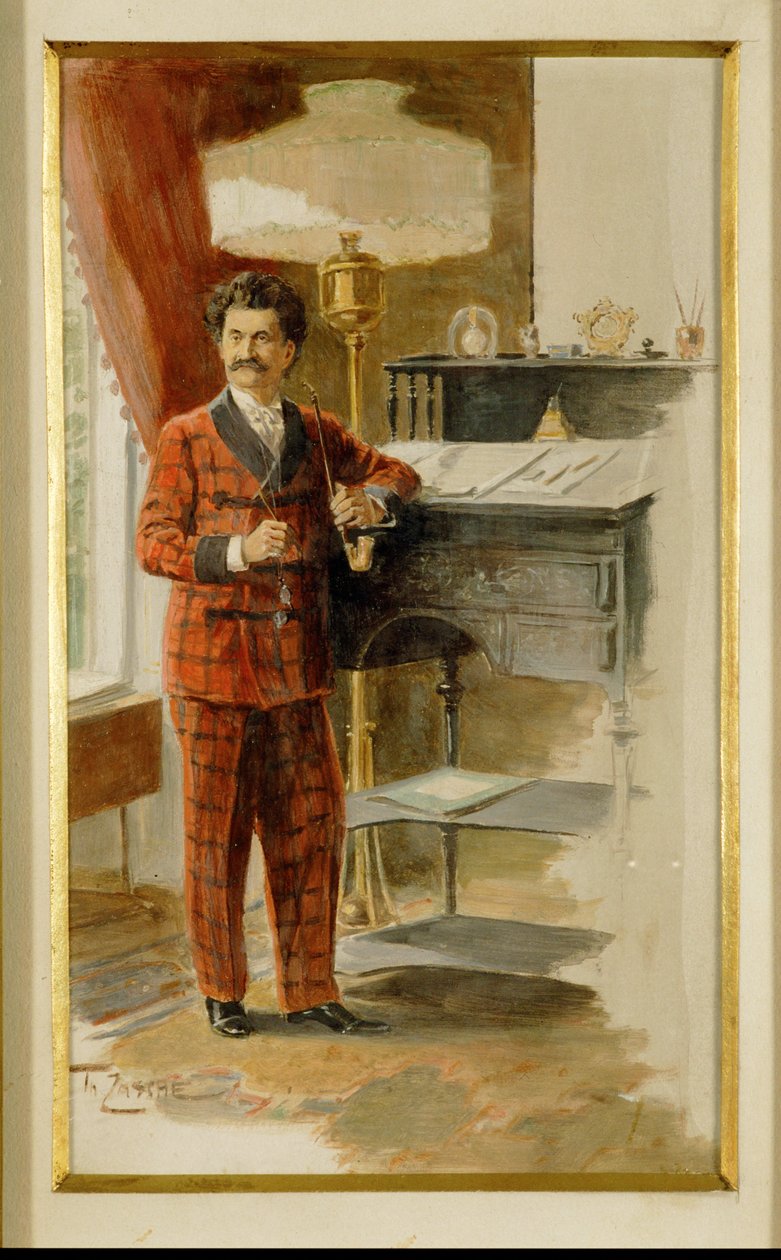 Johann Strauss hijo en la mesa alta de su estudio ... (acuarela) de Heinrich Zasche
