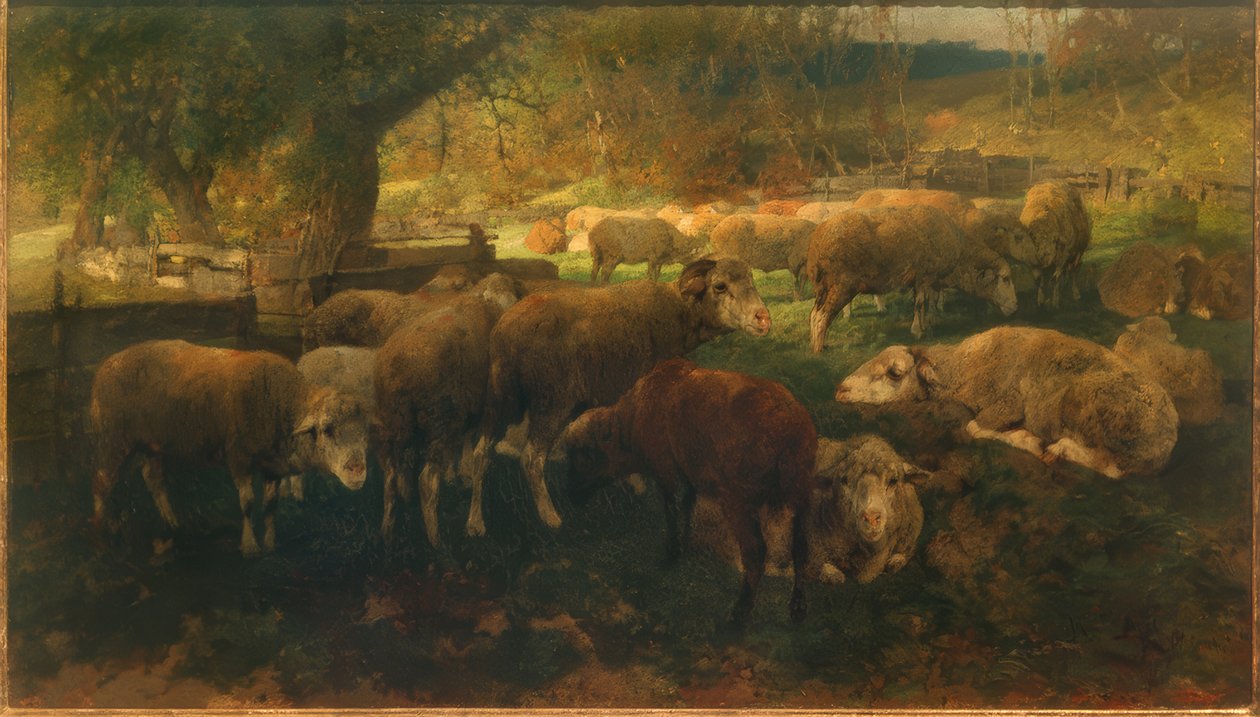 Ovejas bajo los árboles de Heinrich von Zügel