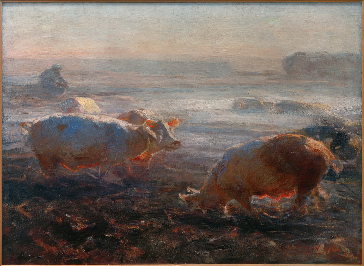 Cerdos en el rastrojo de Heinrich von Zügel